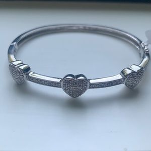 Sterling silver bangle bracelet with hearts